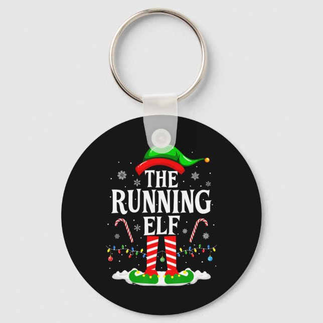 The Running Elf Xmas Running Funny Runner Christma Key Ring (Front)