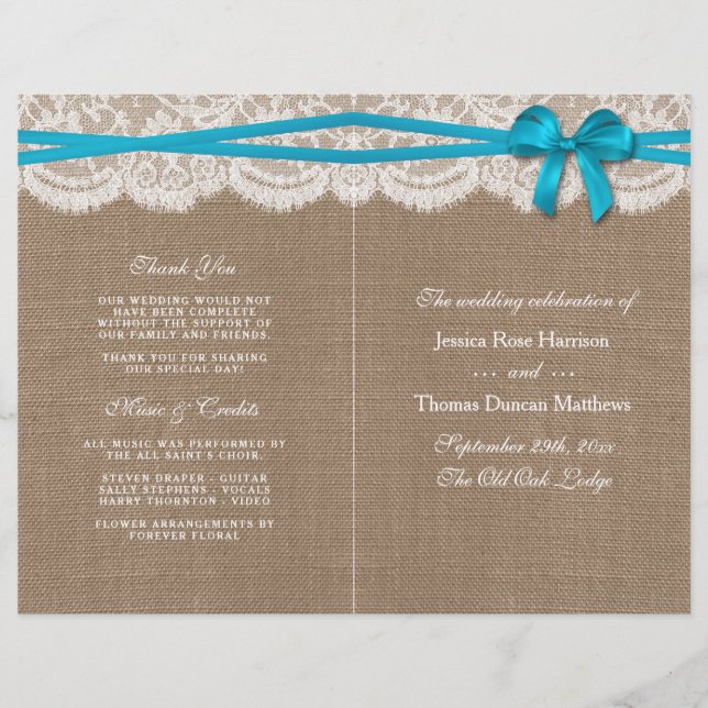 The Rustic Blue Bow Wedding Collection Programs (Front)