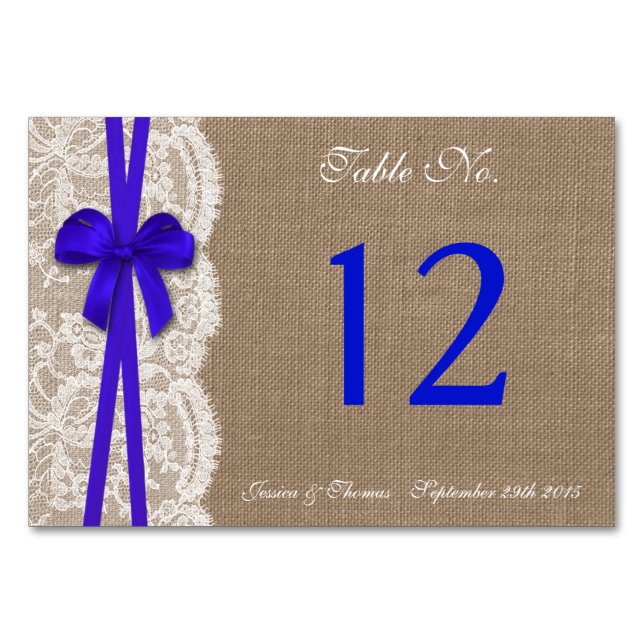 The Rustic Blue Bow Wedding Collection Table Number (Front)