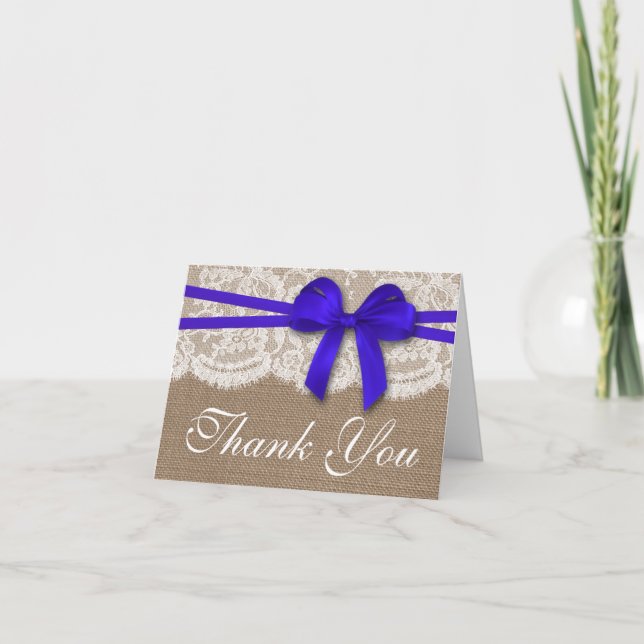 The Rustic Blue Bow Wedding Collection Thank You Card (Front)