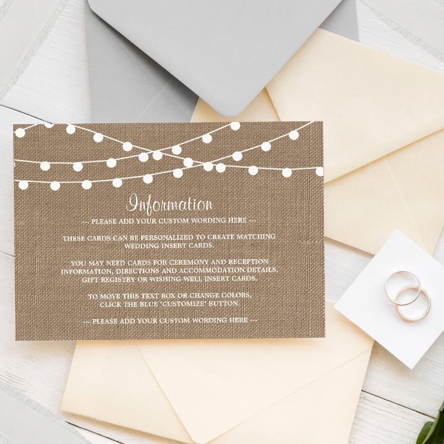 The Rustic Burlap String Lights Wedding Collection Enclosure Card (Creator Uploaded)