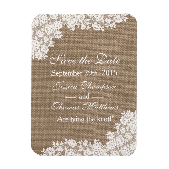 The Rustic Burlap & Vintage White Lace Collection Magnet (Vertical)