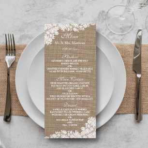 The Rustic Burlap & Vintage White Lace Collection Menu