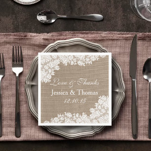 The Rustic Burlap & Vintage White Lace Collection Napkin