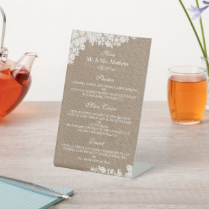 The Rustic Burlap & Vintage White Lace Collection Pedestal Sign