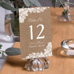 The Rustic Burlap & Vintage White Lace Collection Table Number<br><div class="desc">The rustic burlap & vintage white lace wedding collection is a stunning design featuring a lovely rustic burlap effect background with a romantic vintage white lace effect trim. These table number cards can be personalised for your special occasion and would make the perfect table centerpiece for your wedding, bridal shower,...</div>