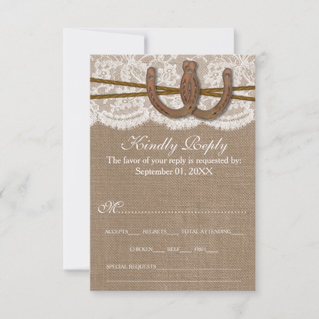 The Rustic Horseshoe Wedding Collection RSVP Card (Front)