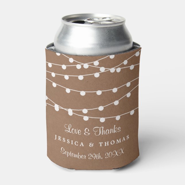 The Rustic Kraft String Lights Wedding Collection Can Cooler (Can Front)