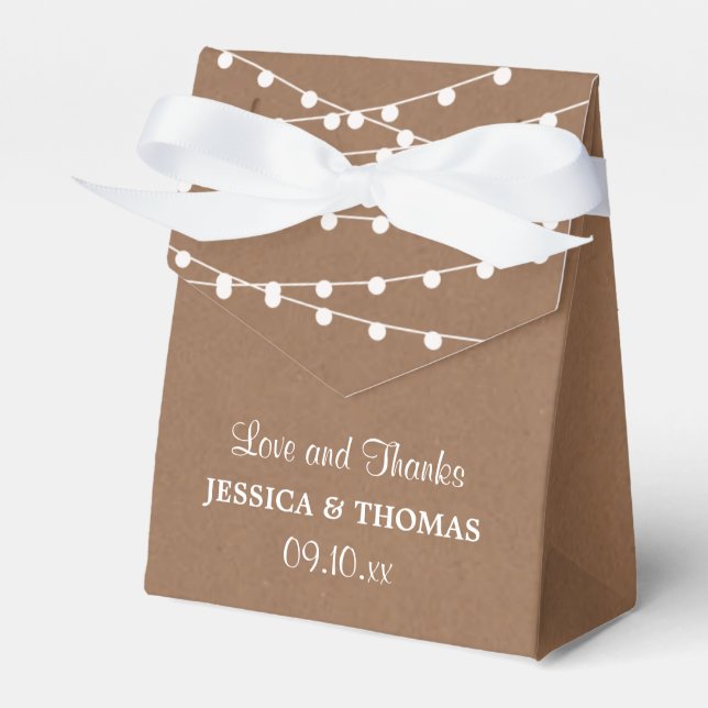 The Rustic Kraft String Lights Wedding Collection Favour Box (Front Side)