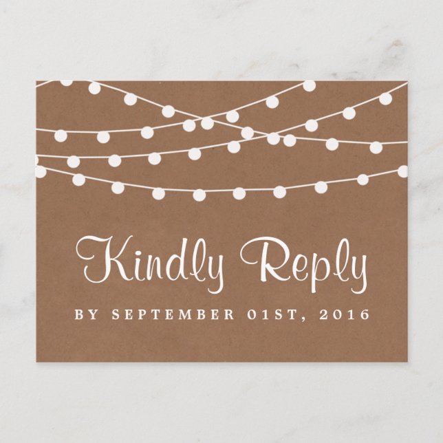 The Rustic Kraft String Lights Wedding Collection Invitation Postcard (Front)