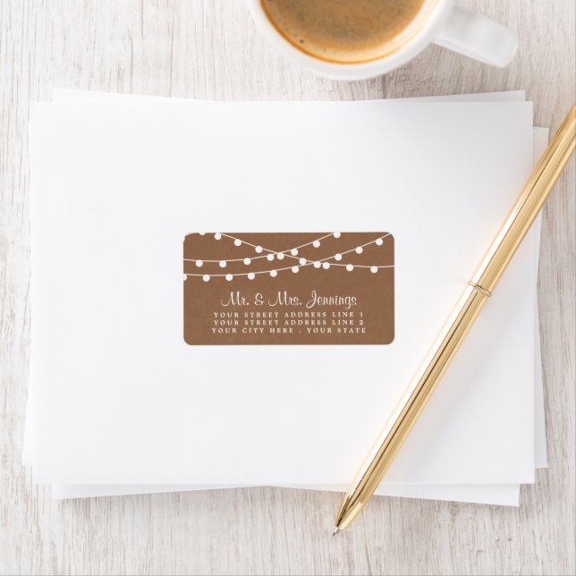 The Rustic Kraft String Lights Wedding Collection Label (Insitu)