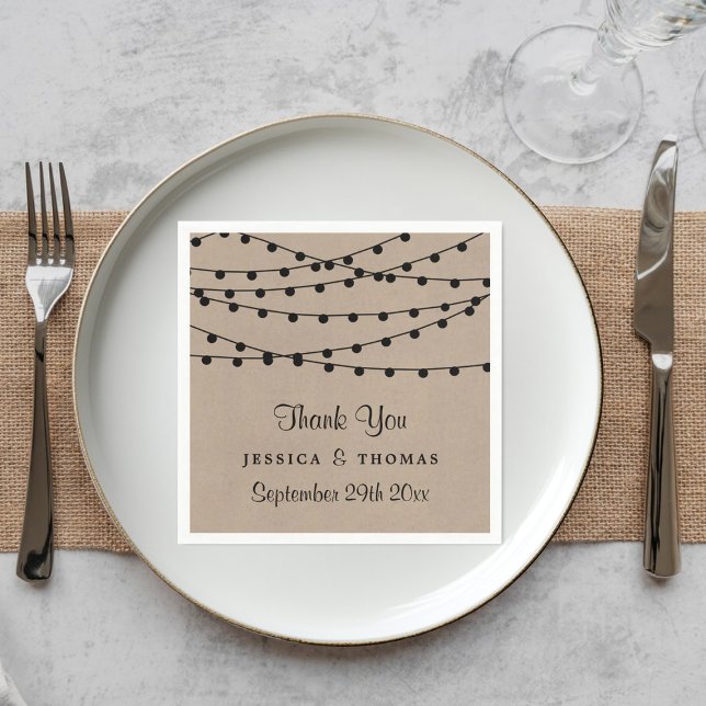 The Rustic Kraft String Lights Wedding Collection Napkin (Creator Uploaded)