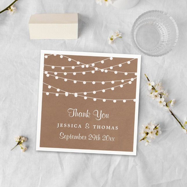 The Rustic Kraft String Lights Wedding Collection Napkin (Creator Uploaded)
