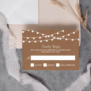 The Rustic Kraft String Lights Wedding Collection RSVP Card