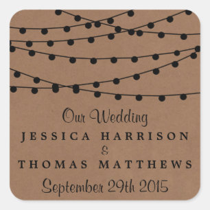 The Rustic Kraft String Lights Wedding Collection Square Sticker