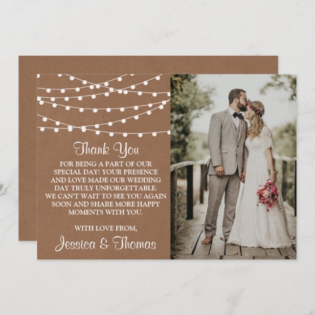 The Rustic Kraft String Lights Wedding Collection Thank You Card (Front/Back)