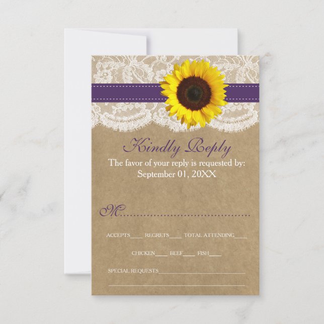 The Rustic Kraft Sunflower Wedding Collection RSVP Card (Front)