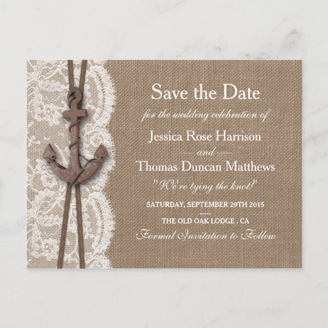 The Rustic Nautical Anchor Wedding Collection Announcement Postcard (Front)
