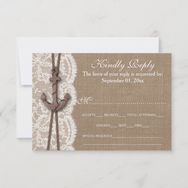 The Rustic Nautical Anchor Wedding Collection RSVP Card (Front)