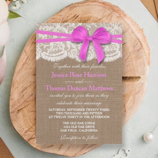 The Rustic Pink Bow Wedding Collection Invitation (Creator Uploaded)