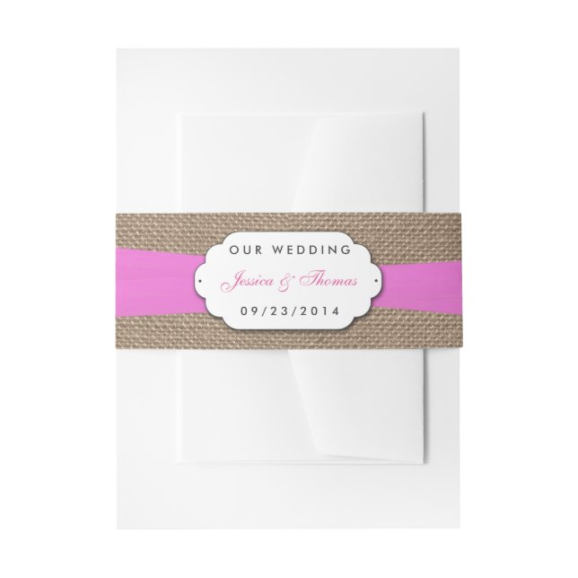 The Rustic Pink Bow Wedding Collection Invitation Belly Band (Front Example)