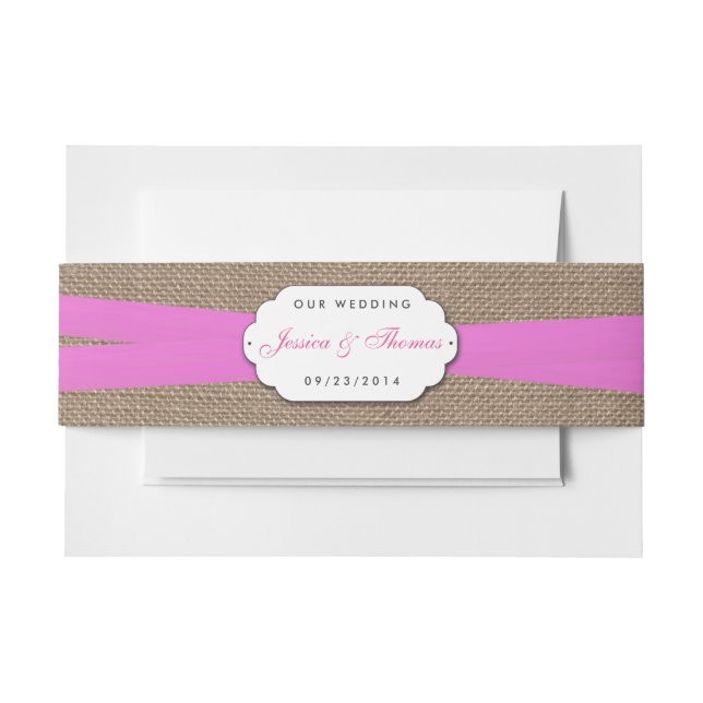 The Rustic Pink Bow Wedding Collection Invitation Belly Band (Front Example)