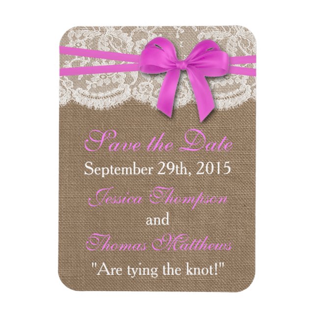 The Rustic Pink Bow Wedding Collection Magnet (Vertical)