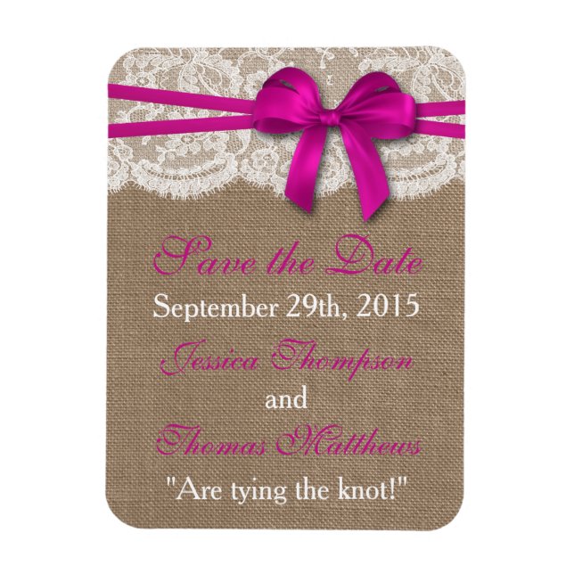 The Rustic Pink Bow Wedding Collection Magnet (Vertical)