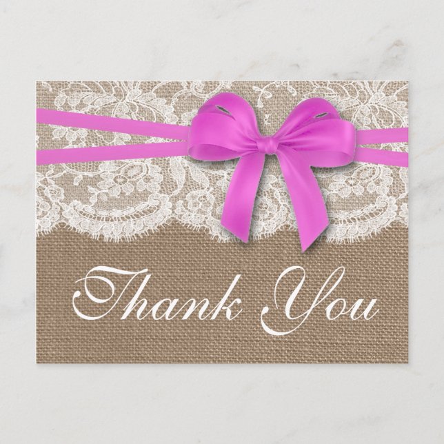 The Rustic Pink Bow Wedding Collection Postcard (Front)