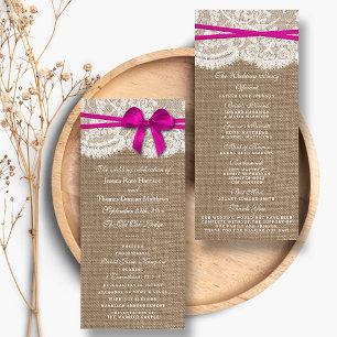 The Rustic Pink Bow Wedding Collection Programs Rack Card