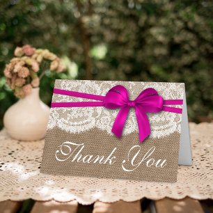 The Rustic Pink Bow Wedding Collection Thank You Card