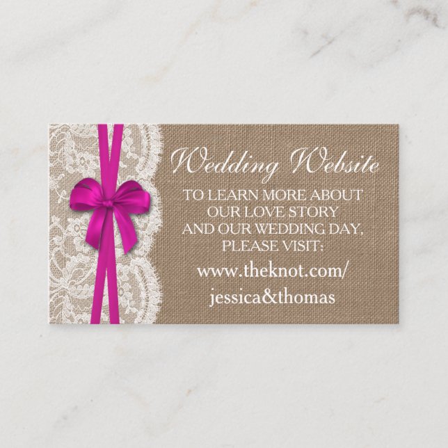 The Rustic Pink Bow Wedding Collection Website Enclosure Card (Front)