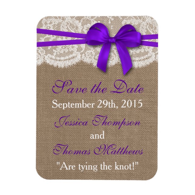 The Rustic Purple Bow Wedding Collection Magnet (Vertical)