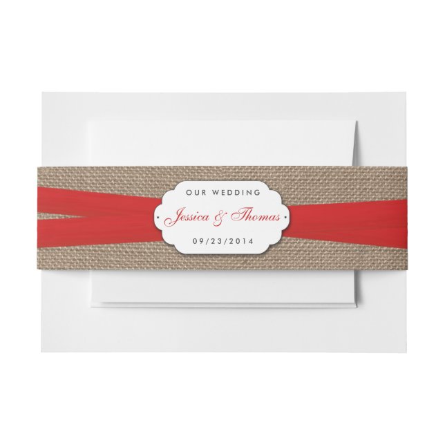 The Rustic Red Bow Wedding Collection Invitation Belly Band (Front Example)