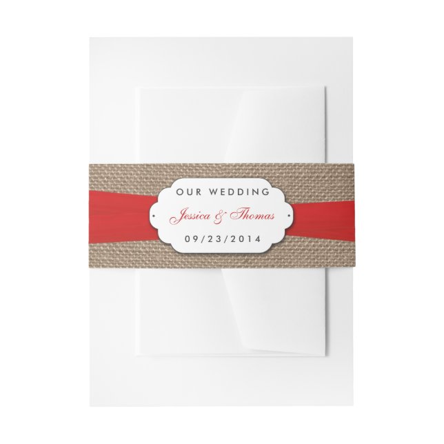 The Rustic Red Bow Wedding Collection Invitation Belly Band (Front Example)