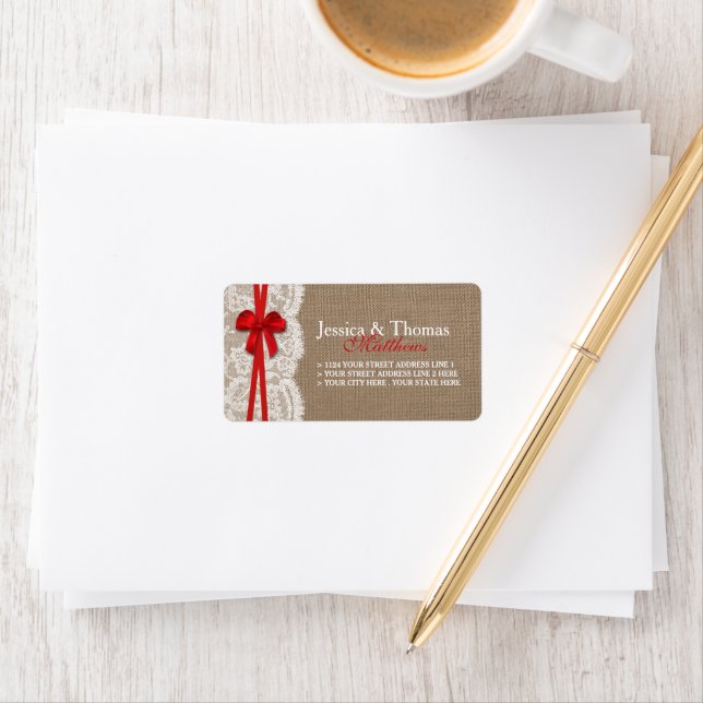The Rustic Red Bow Wedding Collection Label (Insitu)