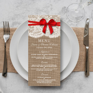 The Rustic Red Bow Wedding Collection Menu Cards