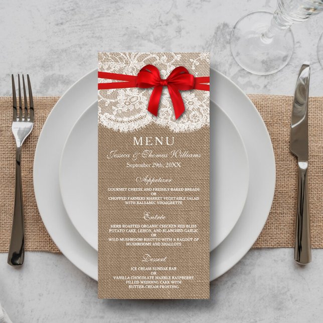 The Rustic Red Bow Wedding Collection Menu Cards (Creator Uploaded)
