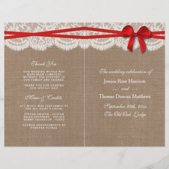 The Rustic Red Bow Wedding Collection Programs (Front)