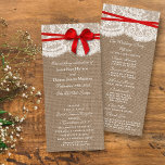 The Rustic Red Bow Wedding Collection Programs Programme<br><div class="desc">The rustic red bow wedding collection is a stunning design featuring a lovely rustic burlap effect background with a romantic vintage white lace effect trim and a stunning red bow. These programs can be personalised for your special occasion and would make the perfect template for weddings, bridal showers, engagement parties,...</div>