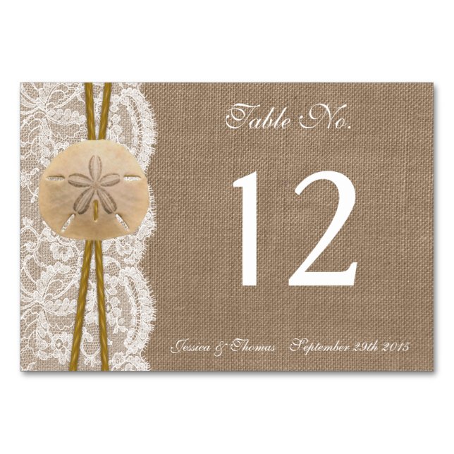The Rustic Sand Dollar Beach Wedding Collection Table Number (Front)