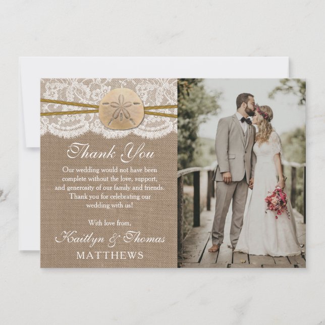 The Rustic Sand Dollar Beach Wedding Collection Thank You Card (Front)
