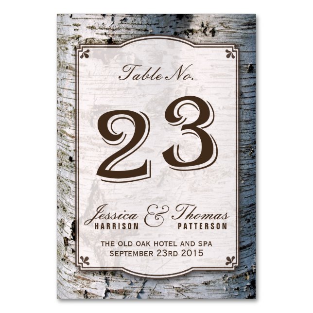 The Rustic Silver Birch Tree Wedding Collection 23 Table Number (Front)