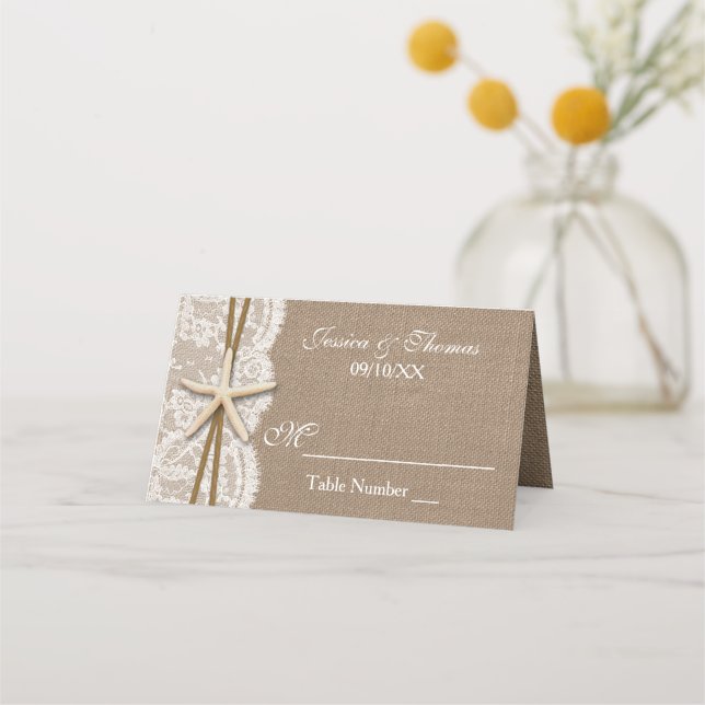 The Rustic Starfish Beach Wedding Collection Place Card (Front)