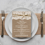The Rustic Starfish Wedding Collection Menu Cards<br><div class="desc">The rustic starfish beach wedding collection is a stunning design featuring a lovely rustic burlap effect background with a romantic vintage white lace effect trim finished with a stunning starfish and twine. These menu cards can be personalised for your special occasion and would make the perfect template for wedding menus,...</div>