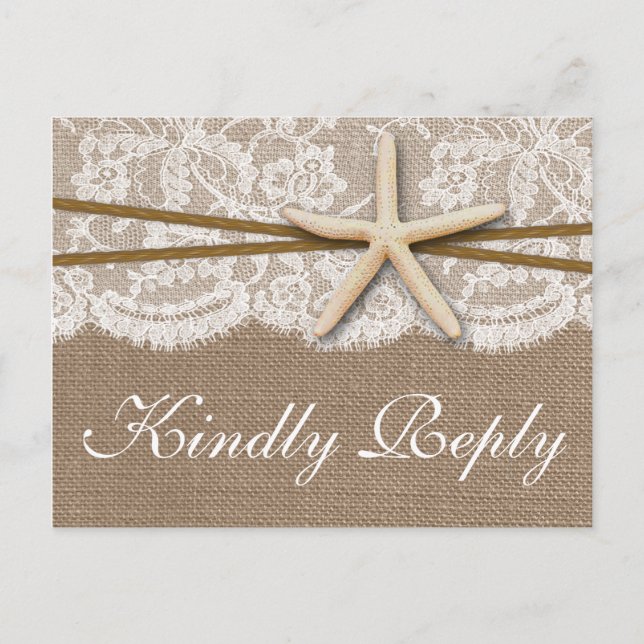 The Rustic Starfish Wedding Collection RSVP Invitation Postcard (Front)