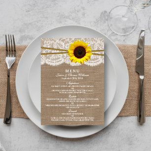 The Rustic Sunflower Wedding Collection Menu Cards