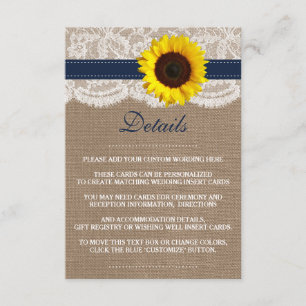 The Rustic Sunflower Wedding Collection - Navy Enclosure Card