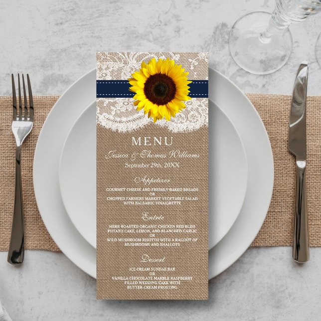 The Rustic Sunflower Wedding Collection - Navy Menu (Creator Uploaded)