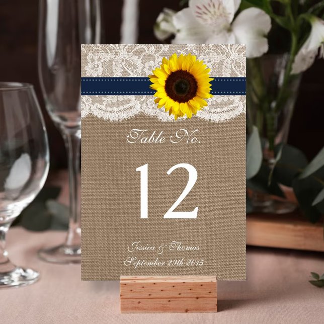 The Rustic Sunflower Wedding Collection - Navy Table Number (Creator Uploaded)